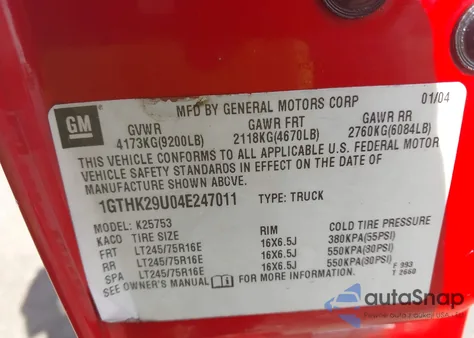 2004 GMC Sierra 2500Hd Slt z USA, uszkodzony, nr VIN 1GTHK29U04E247011